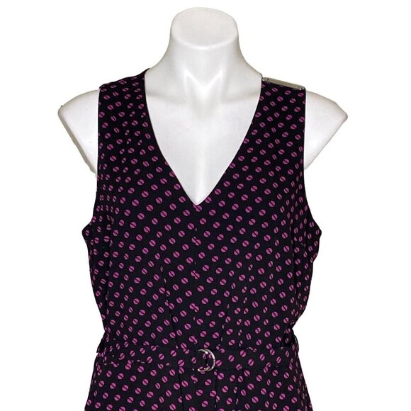 MICHAEL Michael Kors NWT $155 Dot Print Cropped Jumpsuit, Black Fuchsia Size 12 - Picture 4 of 14